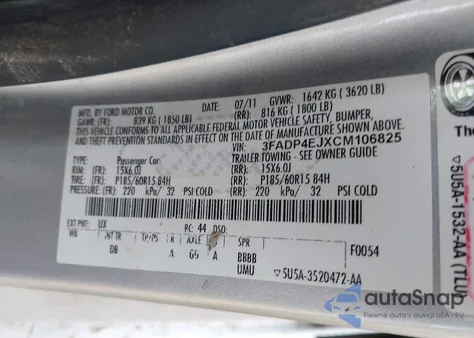 2012 Ford Fiesta Se from USA, damaged, VIN 3FADP4EJXCM106825